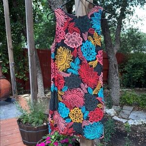 CeCe Blue and Yellow Sleeveless Sheath Dress